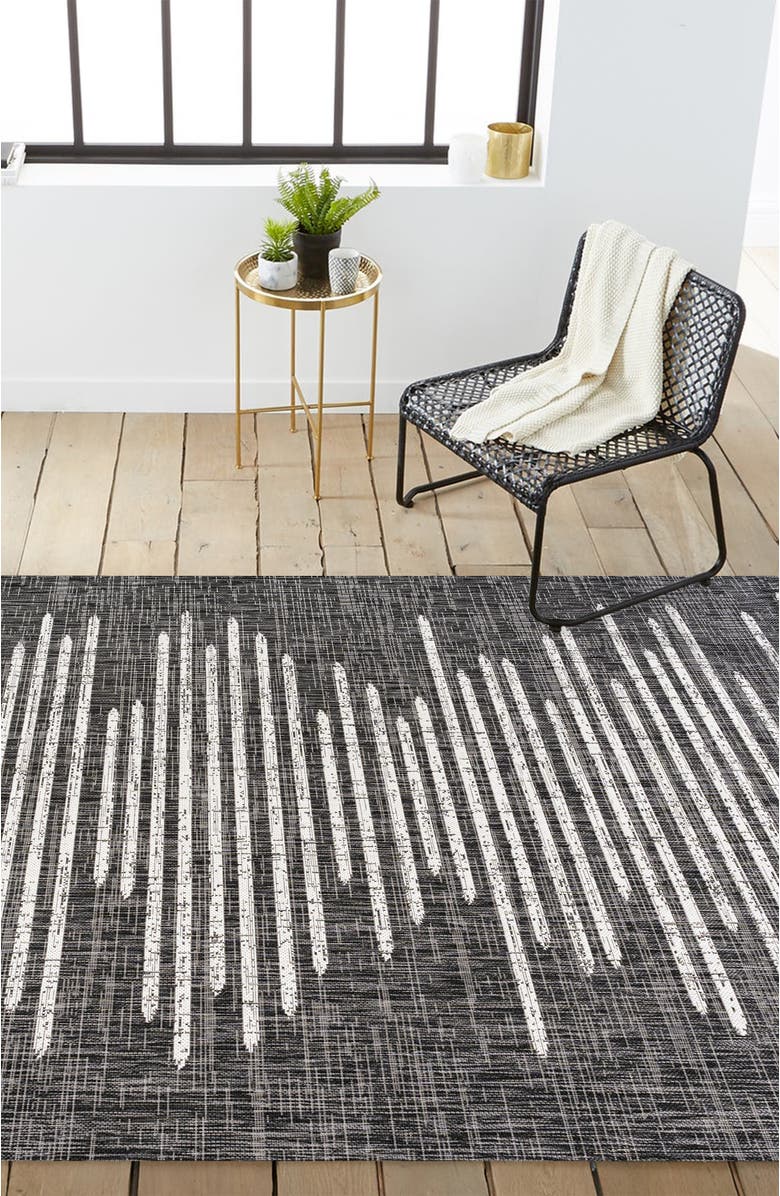JONATHAN Y Zolak Berber Stripe Geometric Indoor/Outdoor Area Rug, Alternate, color, Black/Ivory