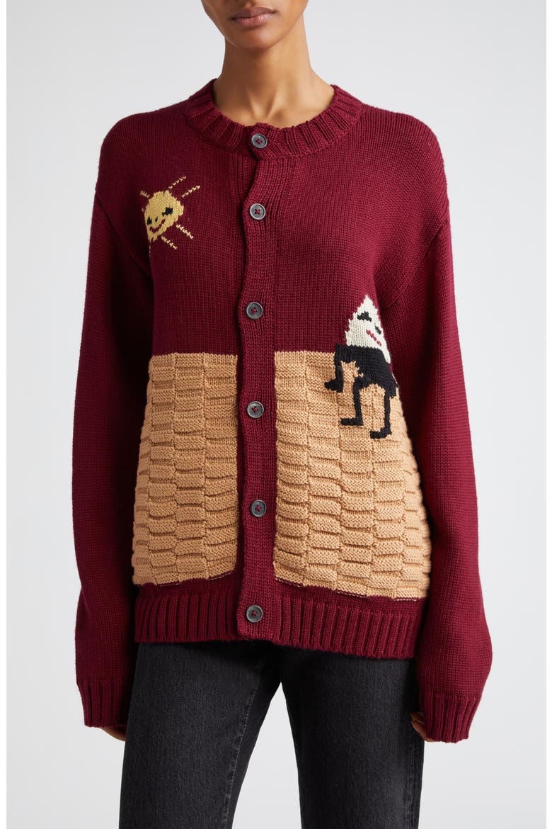Nursery Rhyme Merino Wool Cardigan, Main, color, MAROON MULTI