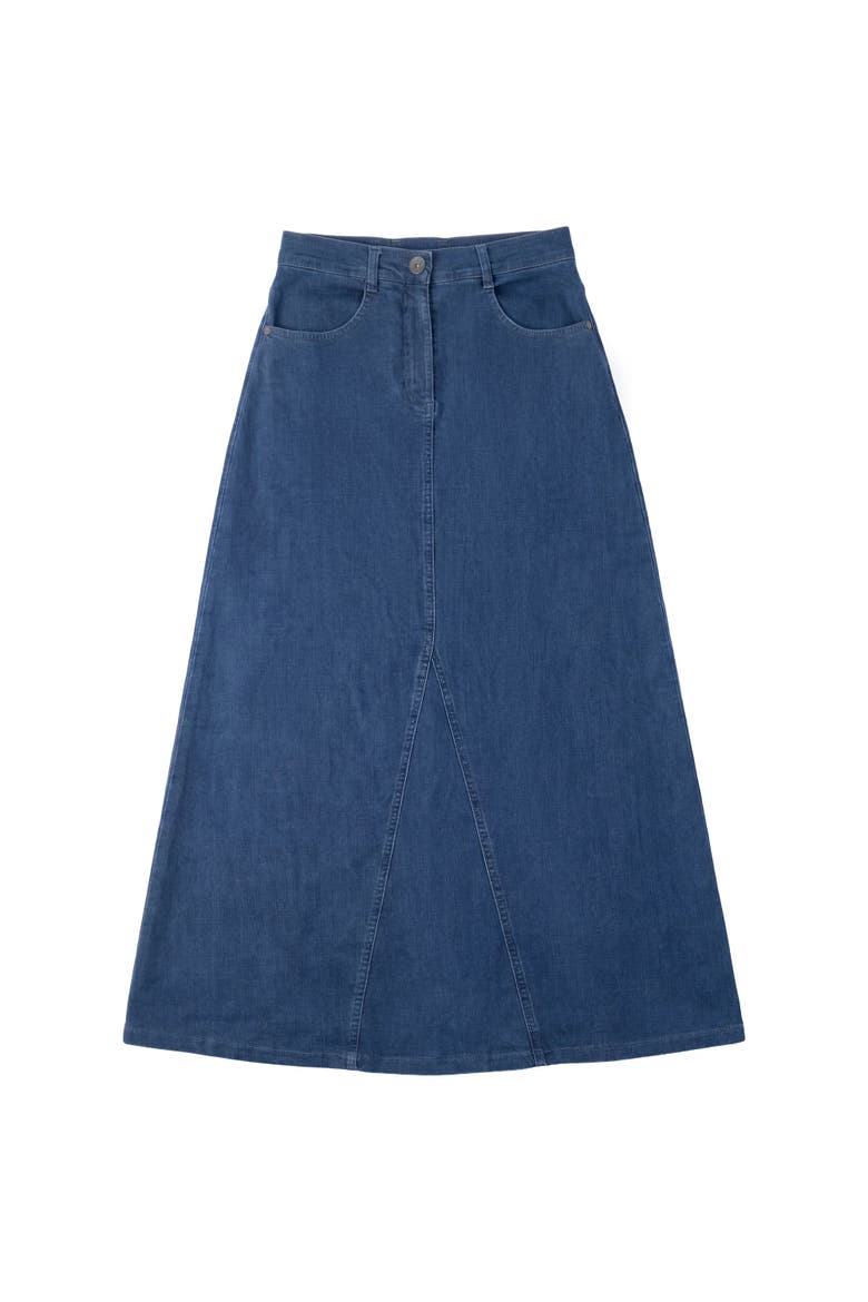 Mineral Wash Godet Panel Front Zip Maxi Skirt, Main, color, Dark Denim Wash