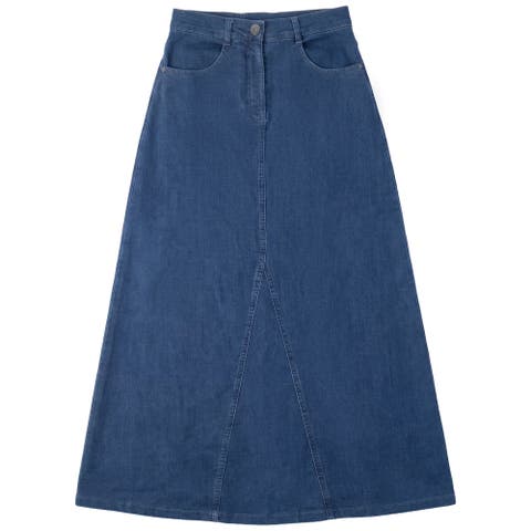 Mineral Wash Godet Panel Front Zip Maxi Skirt