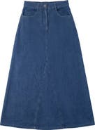 Faves Mineral Wash Godet Panel Front Zip Maxi Skirt
