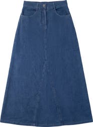 Faves Mineral Wash Godet Panel Front Zip Maxi Skirt