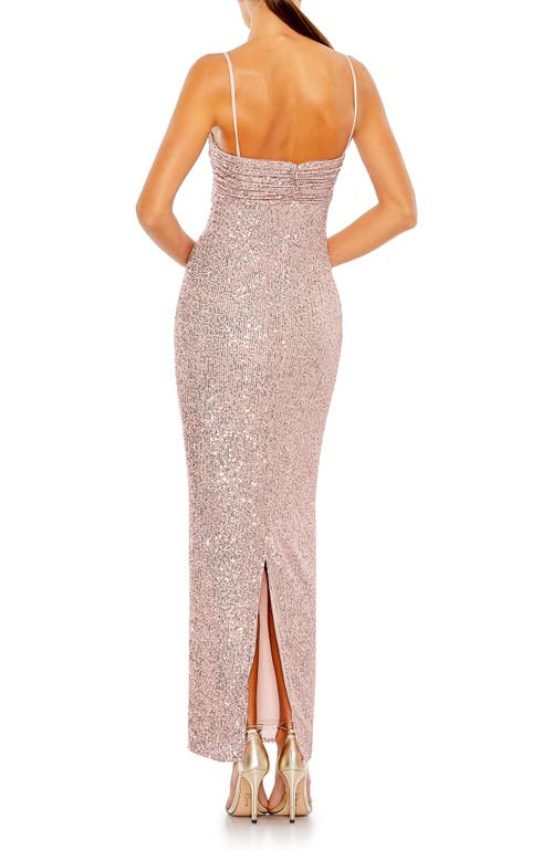 Mac Duggal Sequined Strappless Faux Bow Column Gown In Rose Pink
