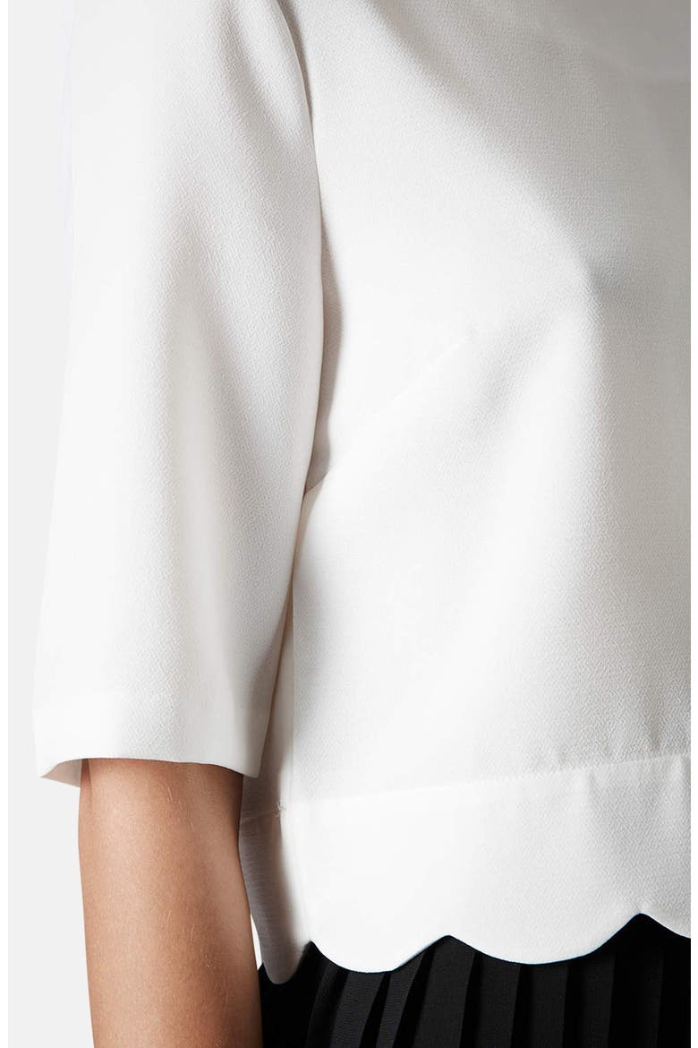 Crepe Scallop Hem Top, Alternate, color, IVORY