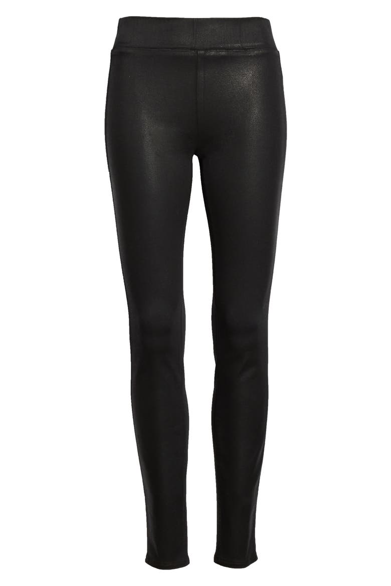 Rochelle Coated High Waist Pull-On Skinny Jeans, Alternate, color, BLACK COATED