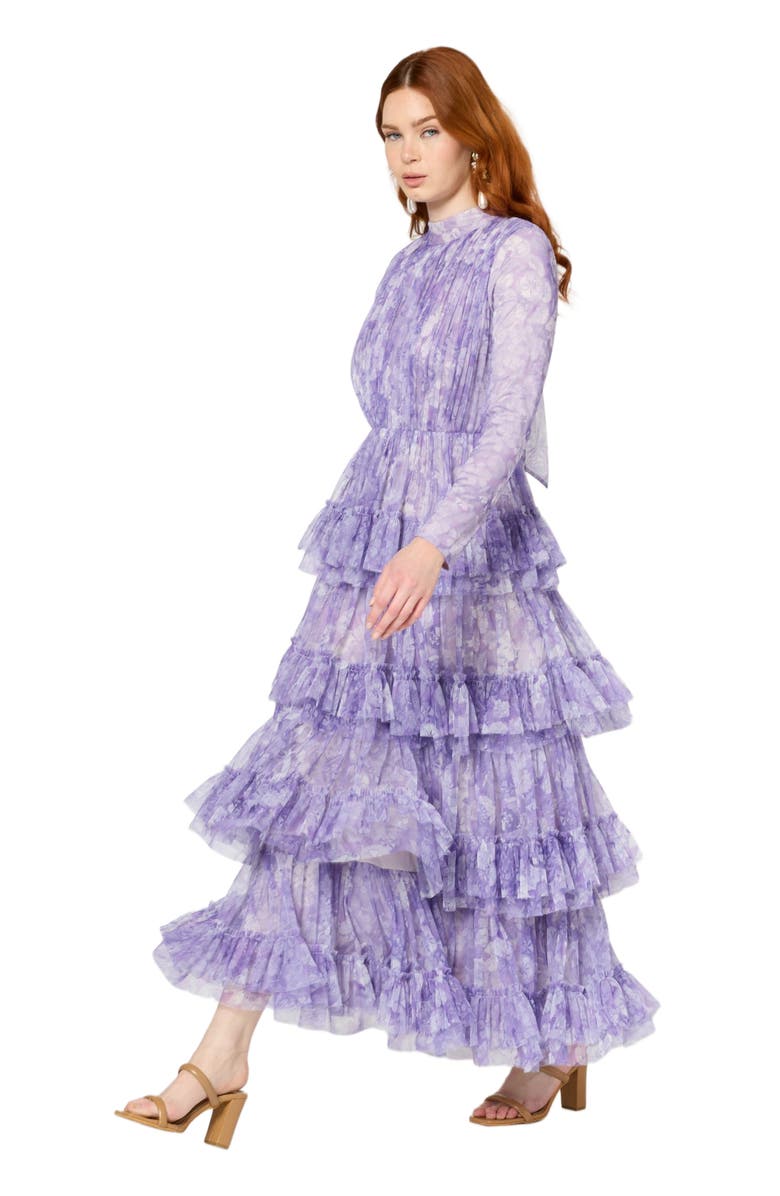 MARYISA Occasion Modest Ruffle Floral Print Long Sleeves Evening Dress, Alternate, color, Multicolor