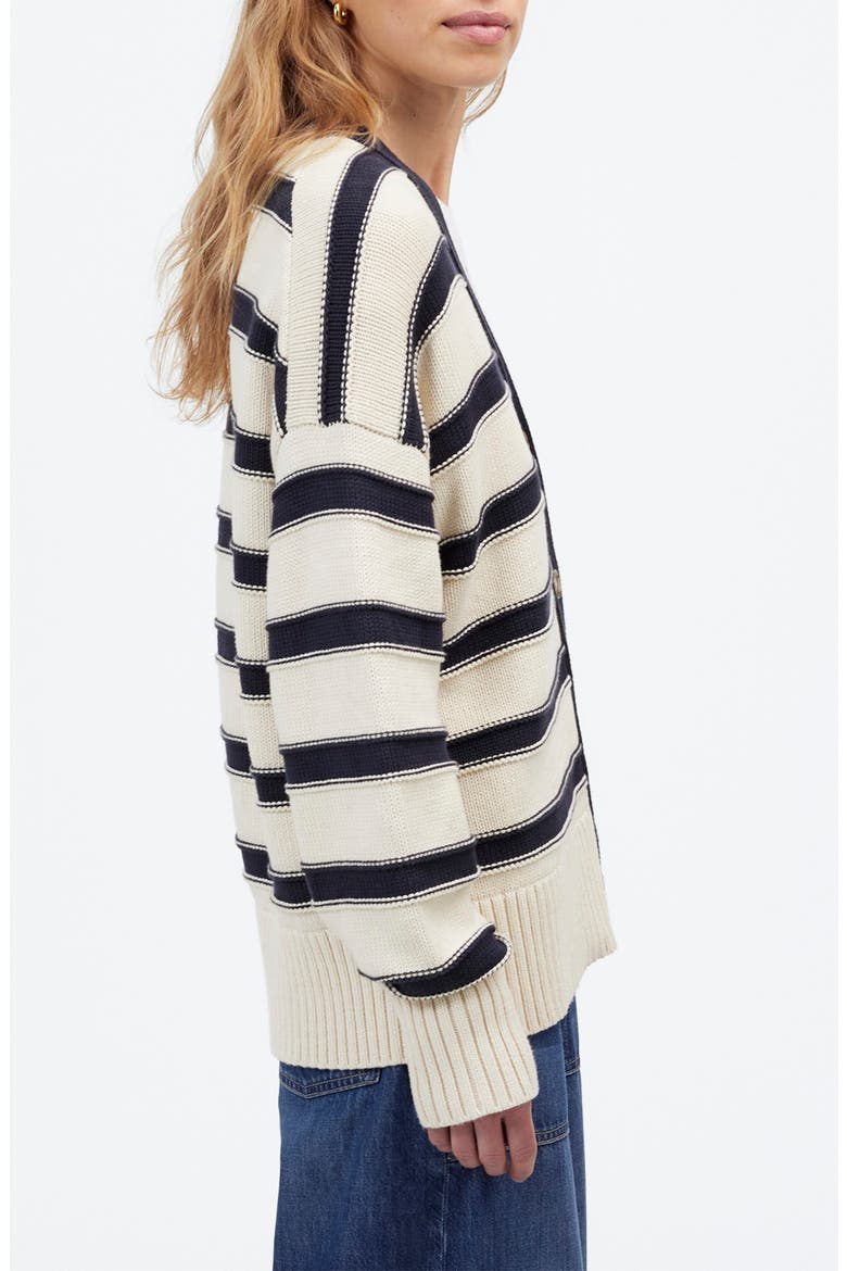 Stripe Oversize Cotton Cardigan, Alternate, color, CREAM NAVY STRIPE