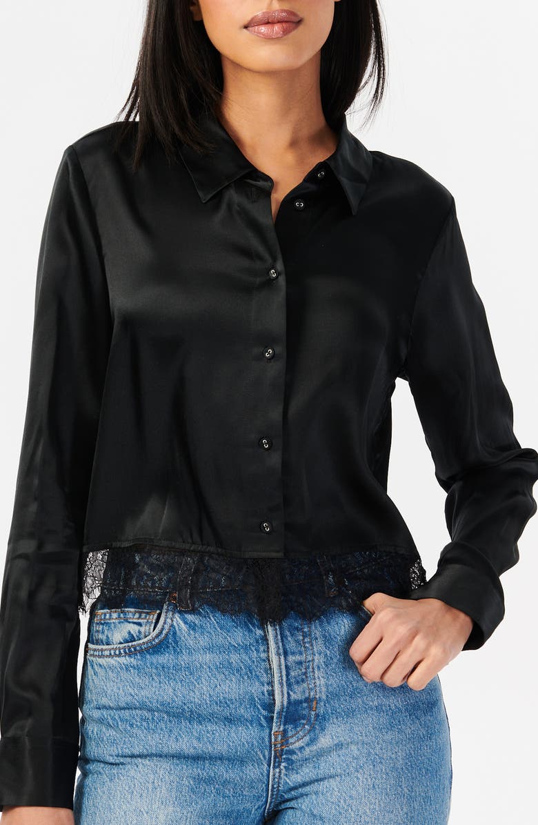 CAMI NYC Rennie Lace Trim Silk Charmeuse Button-Up Shirt, Main, color, 