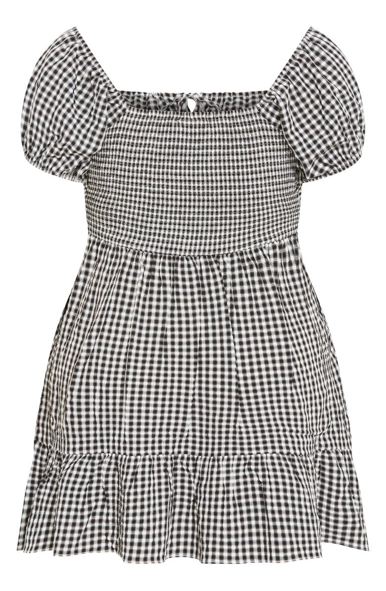 City Chic Gingham Puff Sleeve Minidress, Alternate, color, Black Gingham