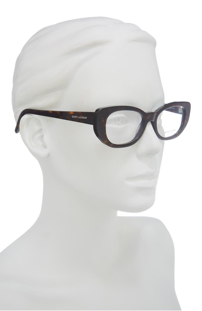 Saint Laurent 53mm Cat Eye Optical Glasses, Alternate, color, Havana Havana Transparent