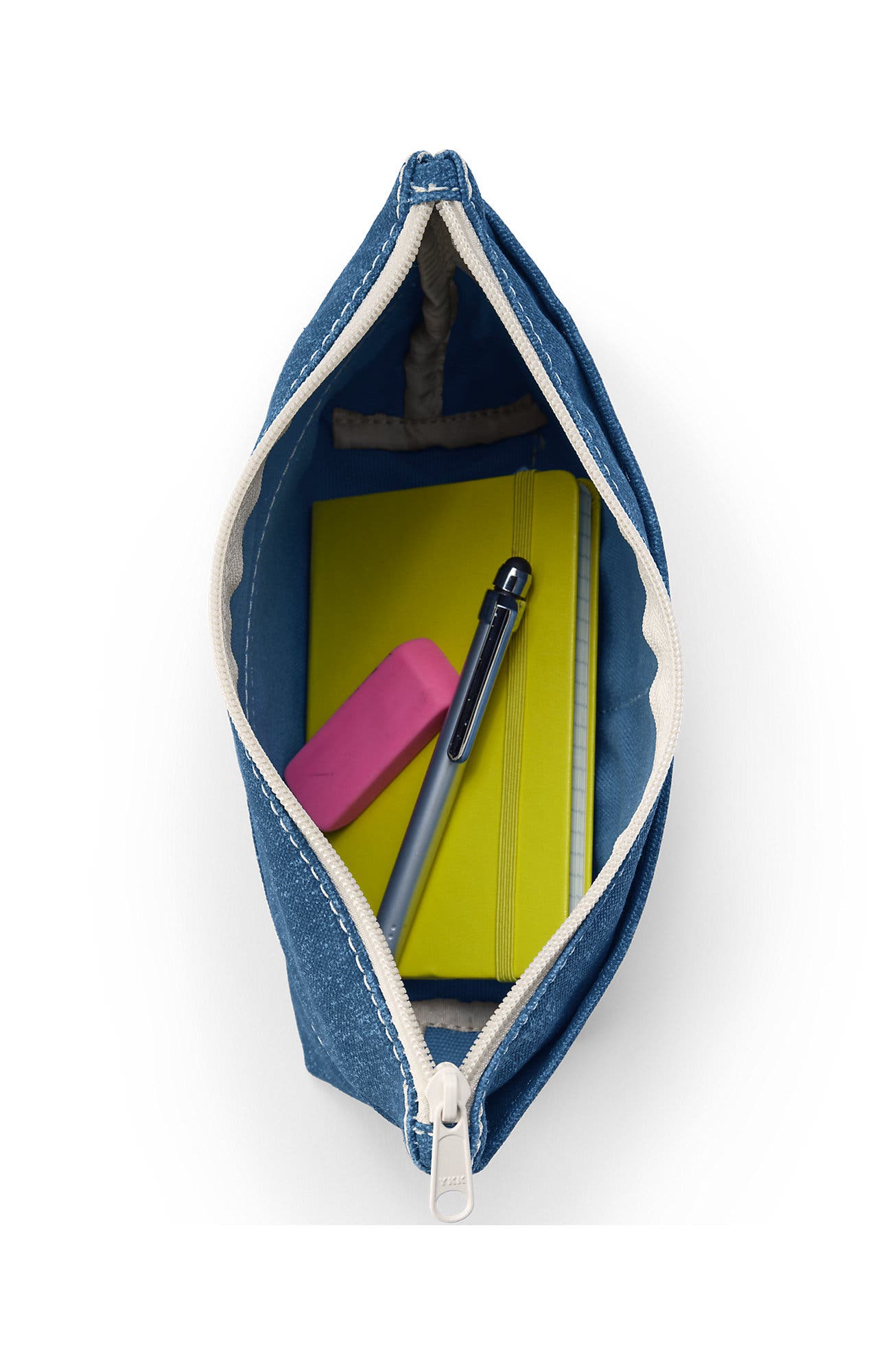 Lands
 End Zipper Canvas Pouch, Alternate, color, Denim Blue