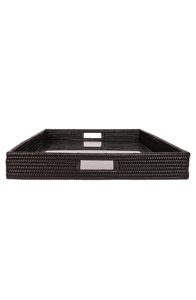 Artifacts Trading Company<sup>™</sup> Artifacts Rattan Square Serving Ottoman Trays with Glass Insert, Alternate, color, Tudor Black