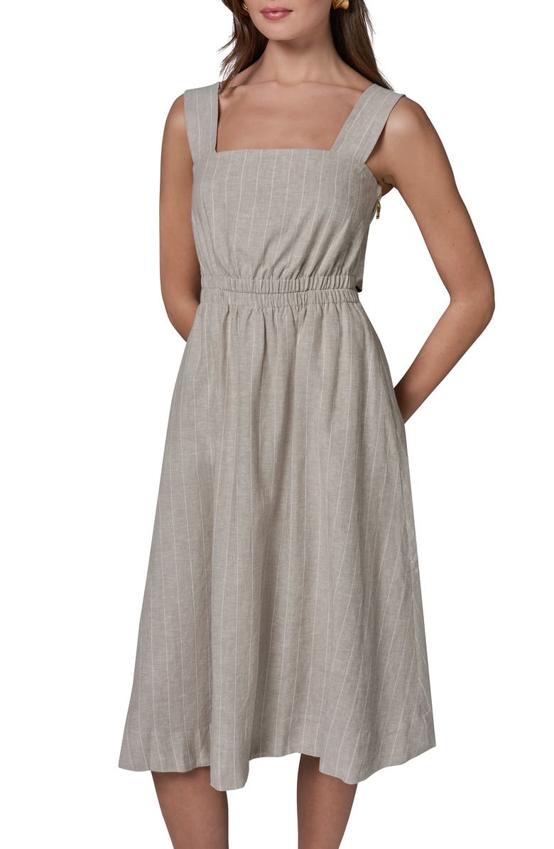 DONNA KARAN WEEKEND Stripe Linen Blend Midi Dress, Main, color, Tuscan Grey