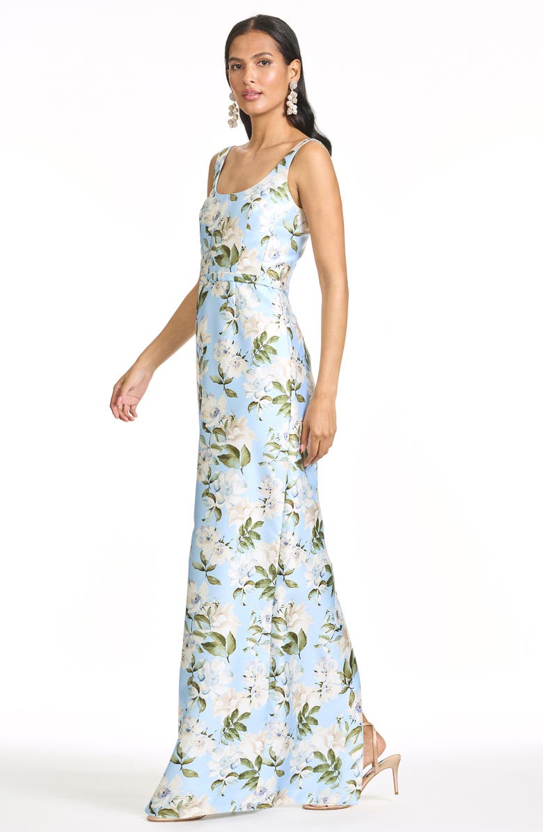 Sachin & Babi Lana Floral Satin Mikado Gown, Alternate, color, Sky Camellia