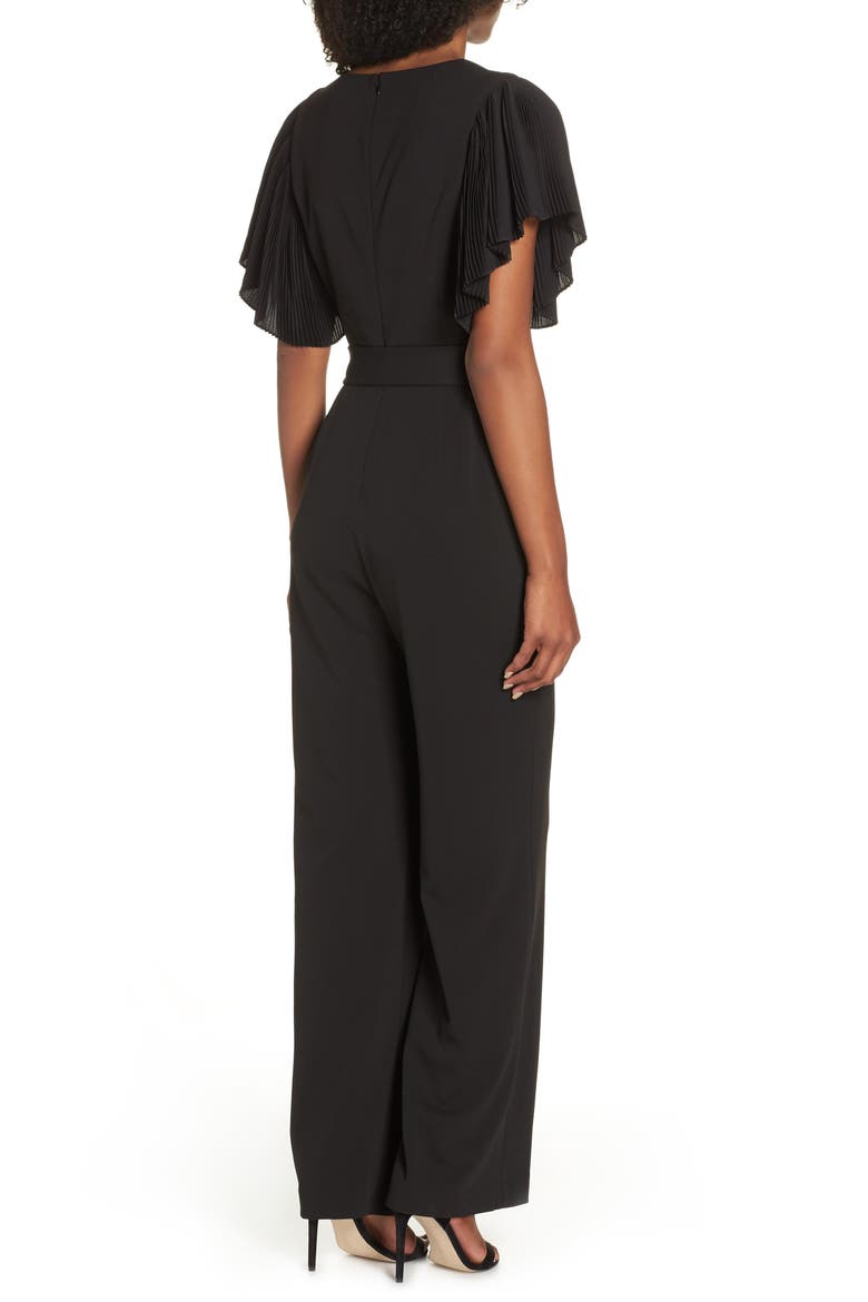 Pleat Sleeve Jumpsuit, Alternate, color, BLACK