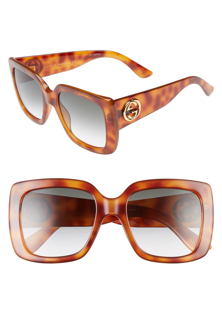 53mm Square Sunglasses, Main, color, HAVANA/ GREEN