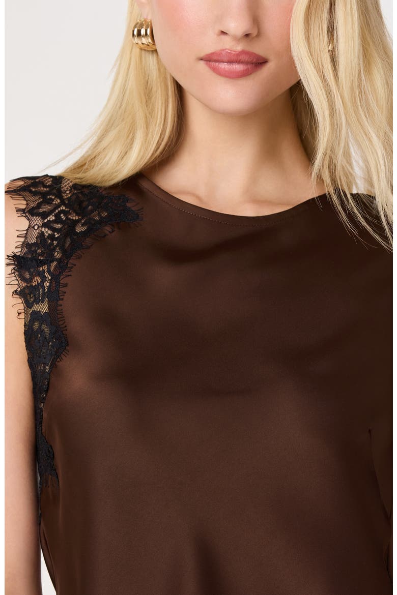 Beth Lace Detailed Asymmetric Top, Alternate, color, BROWN