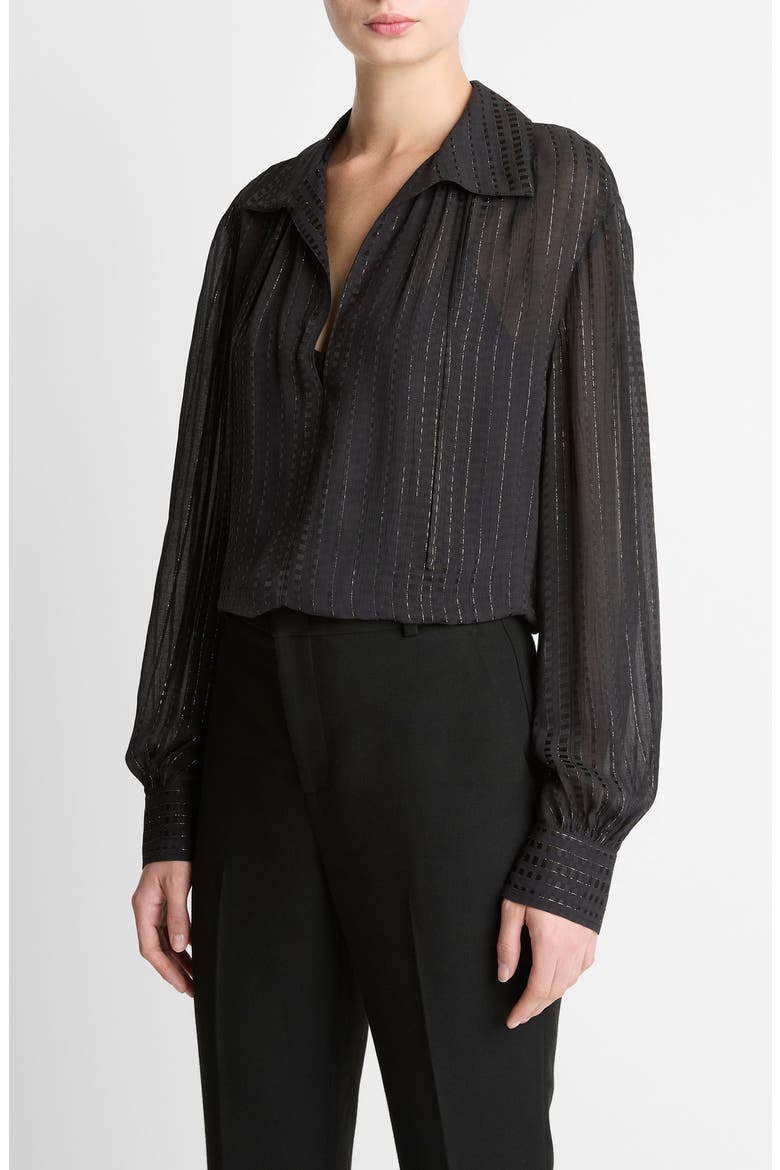 Metallic Stripe Long Sleeve Top, Alternate, color, BLACK