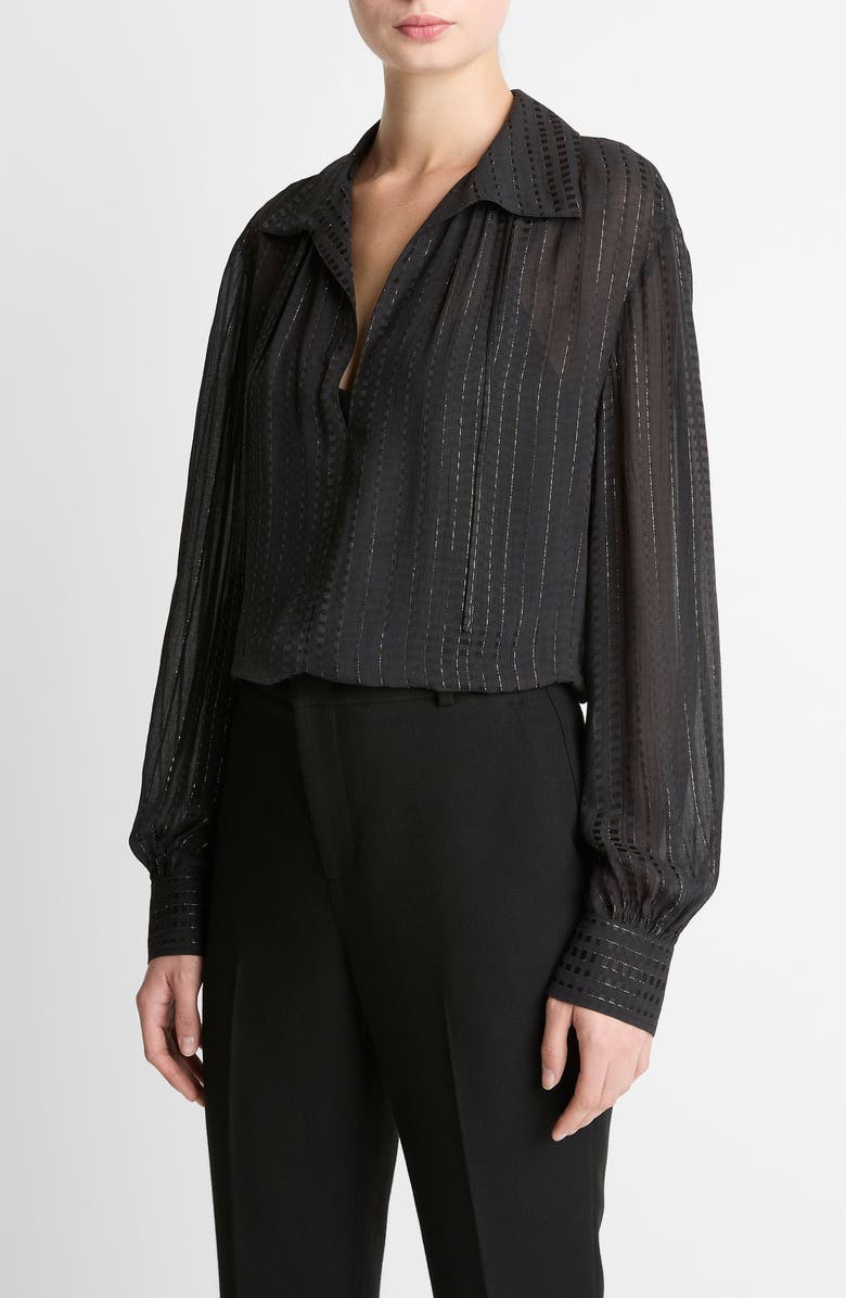 Vince Metallic Stripe Long Sleeve Top, Alternate, color, Black