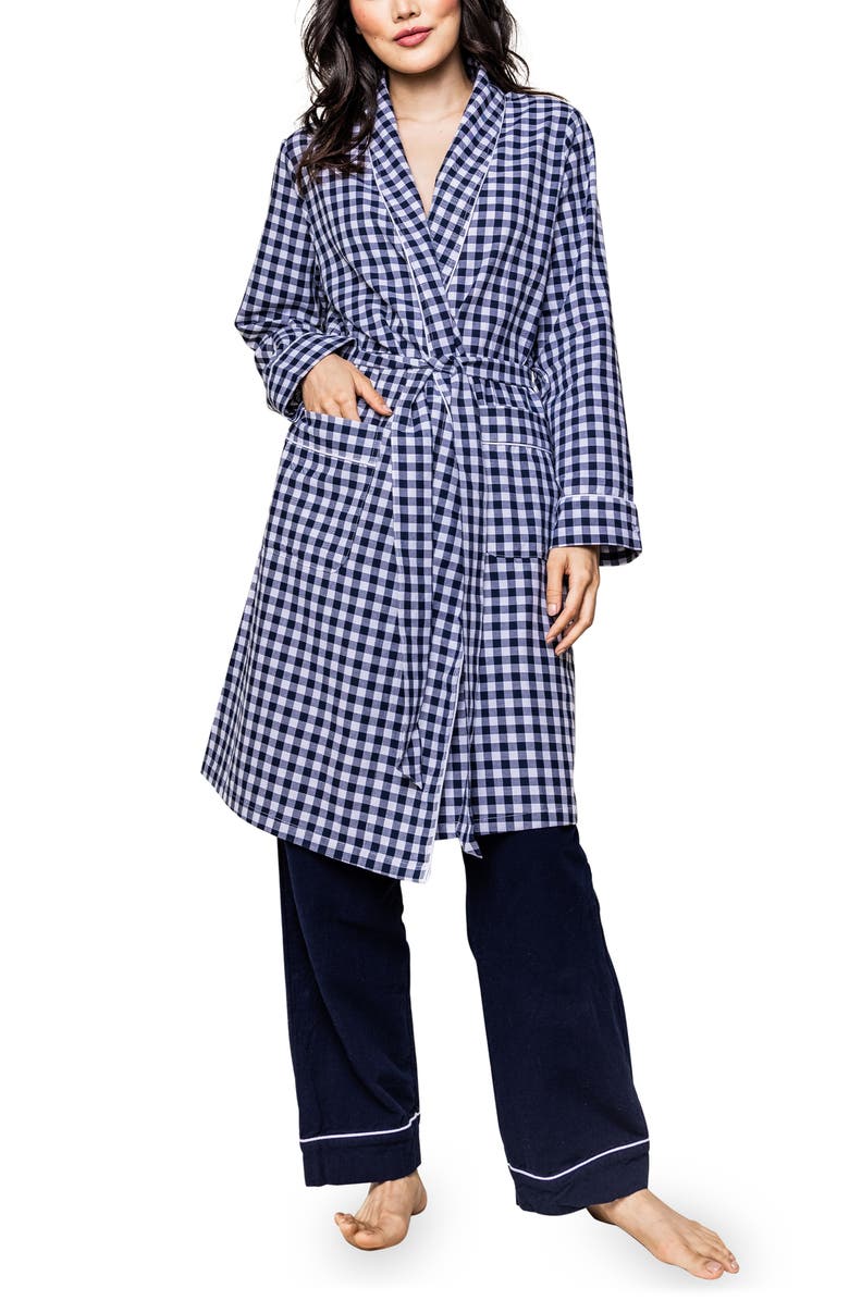 Petite Plume Gingham Cotton Robe, Main, color, 