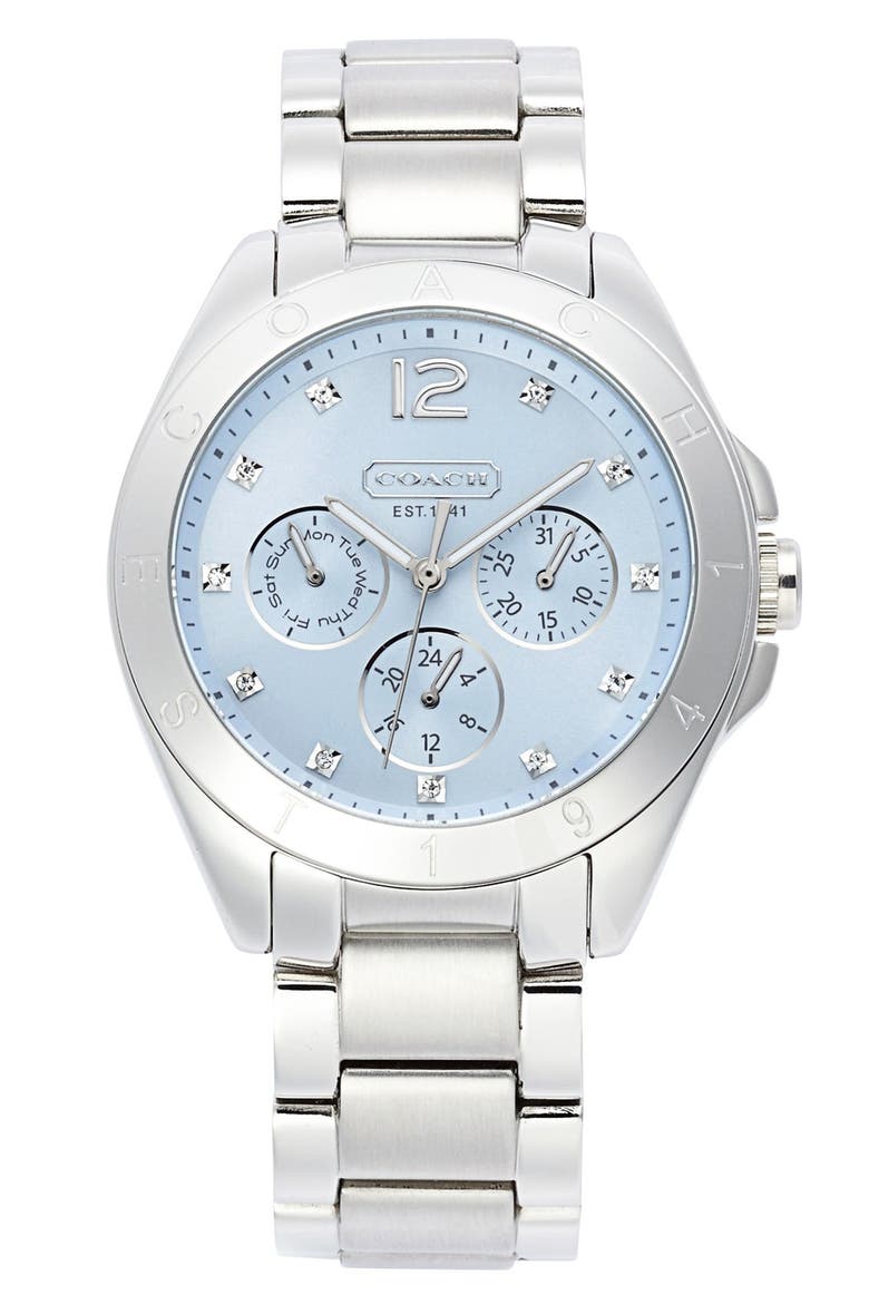 'Tristen' Multi Eye Dial Bracelet Watch, 36mm, Main, color, SILVER/ LIGHT BLUE
