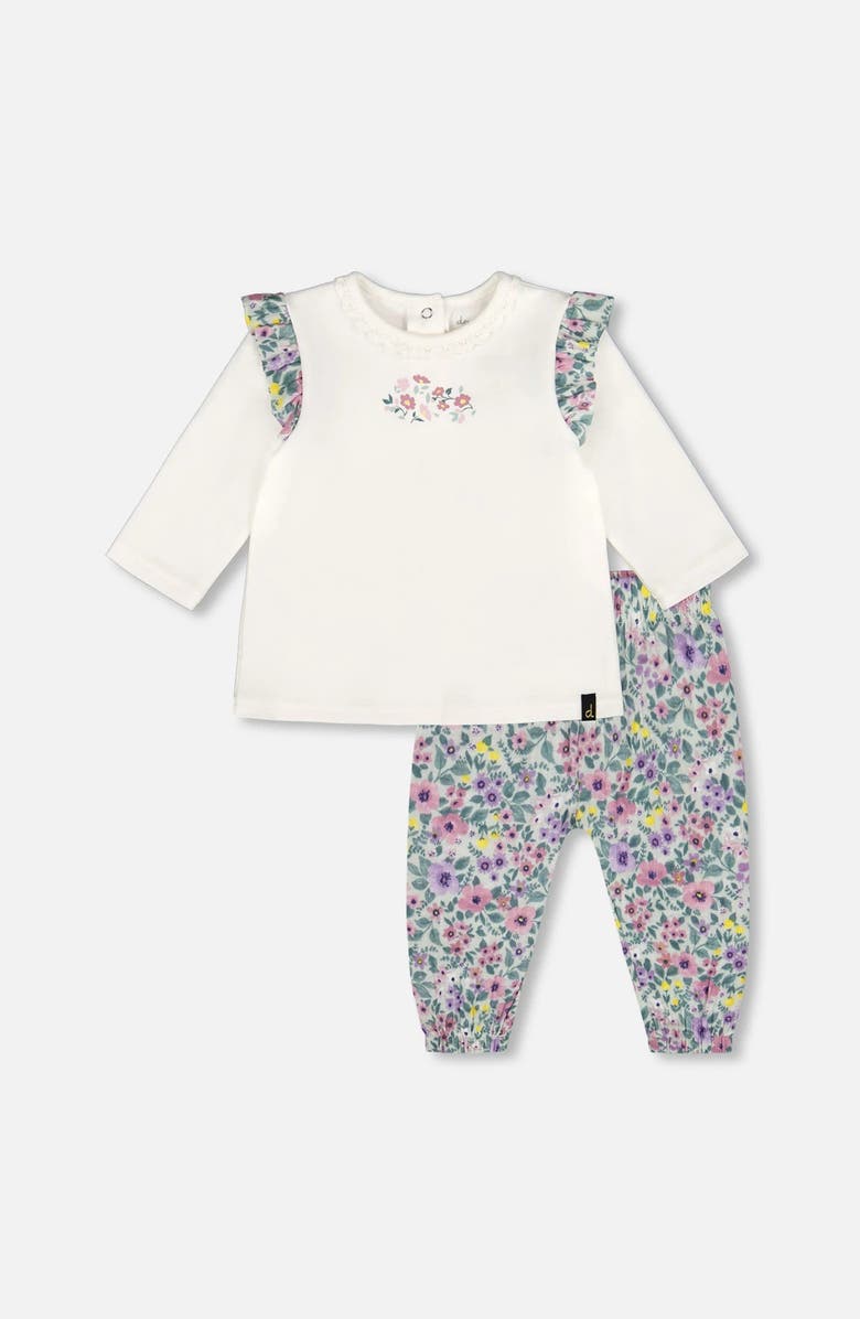 Deux par Deux Organic Cotton Top and Muslin Pants Set, Main, color,