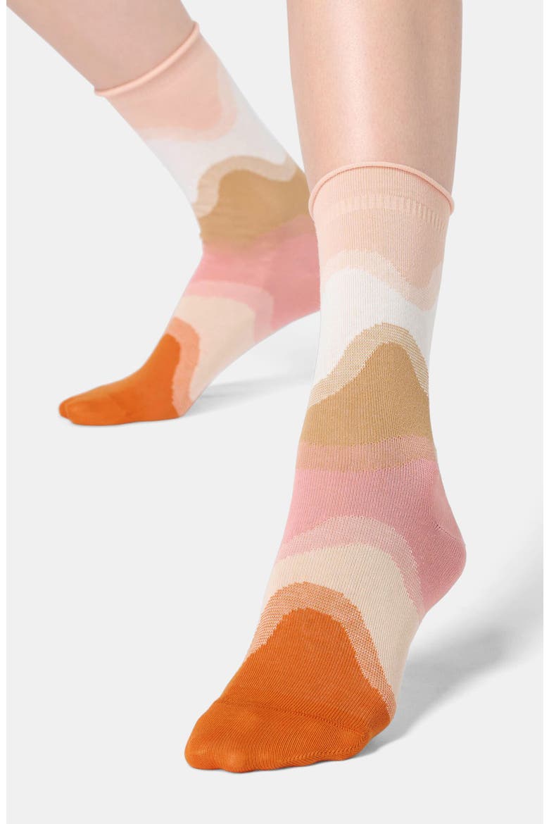 Waves Jacquard Crew Socks, Alternate, color, SALMON
