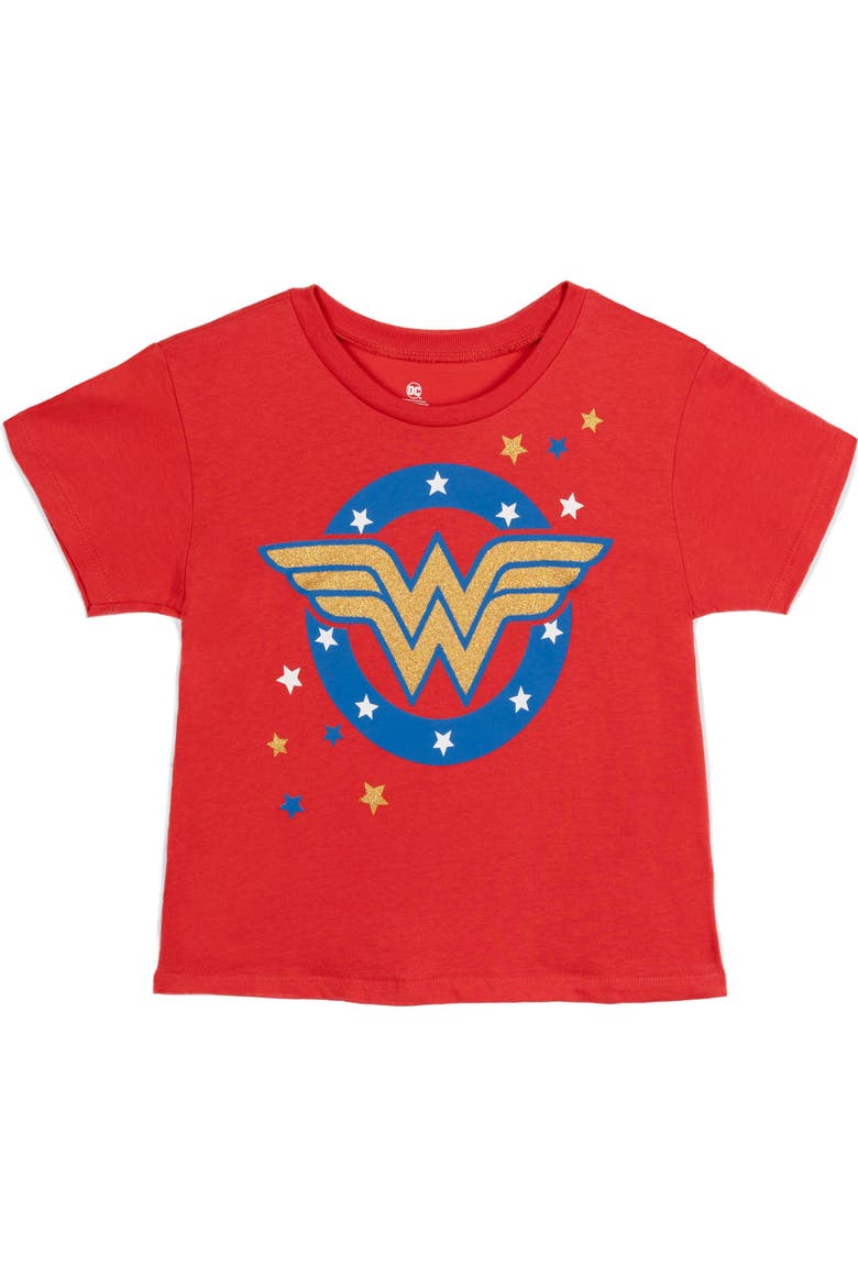 Justice League Glitter Graphic T-Shirt, Main, color, Wonder Woman Red