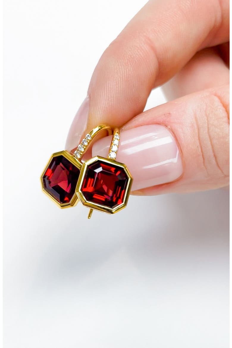 Gossip Asscher-Cut Semiprecious Stone & Diamond Drop Earrings, Alternate, color, DEEP RED