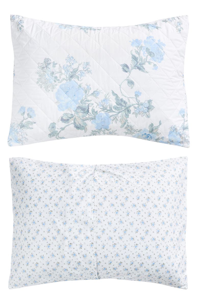 MELANGE HOME Rose Percale Cotton Quilt & Shams Set, Alternate, color, Blue/ Blue