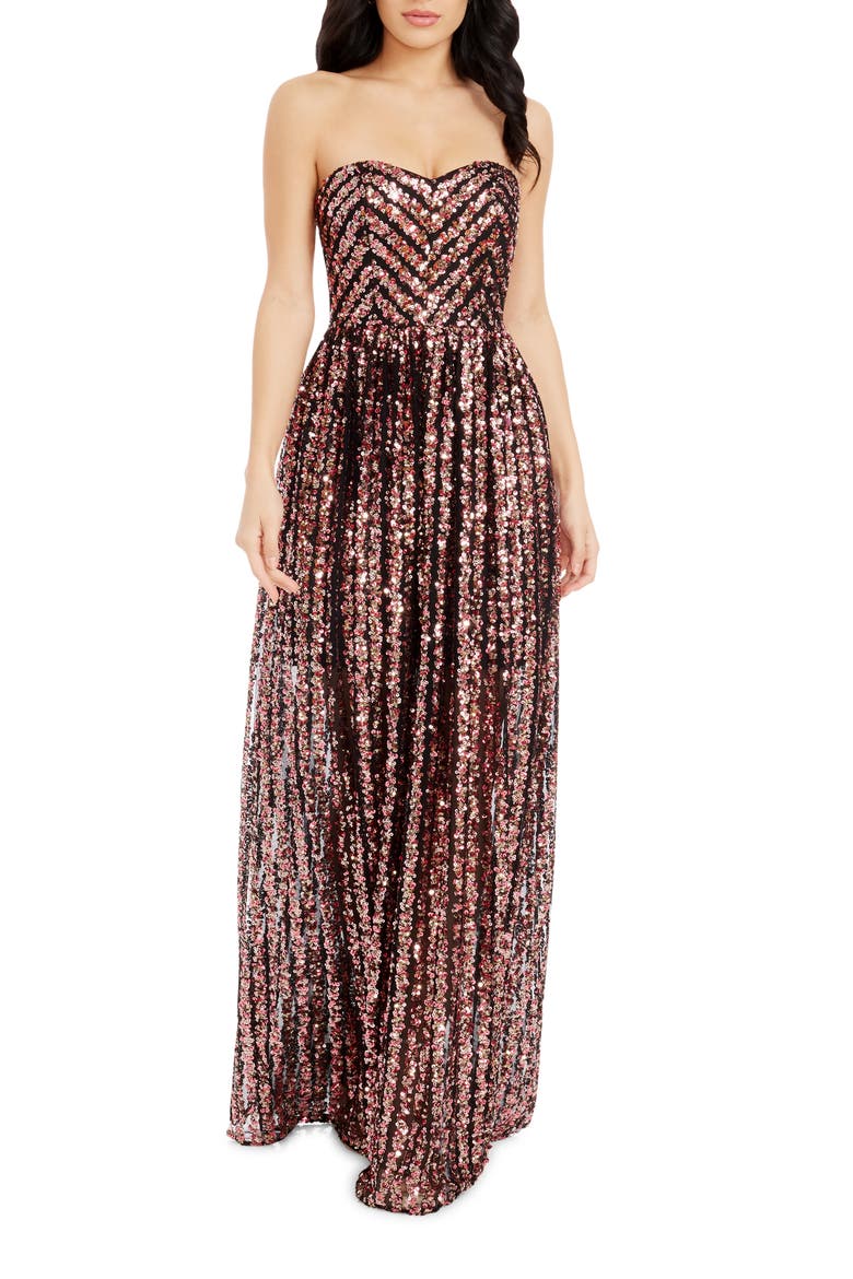 Audrina Sequin Strapless Gown, Main, color, RASPBERRY MULTI