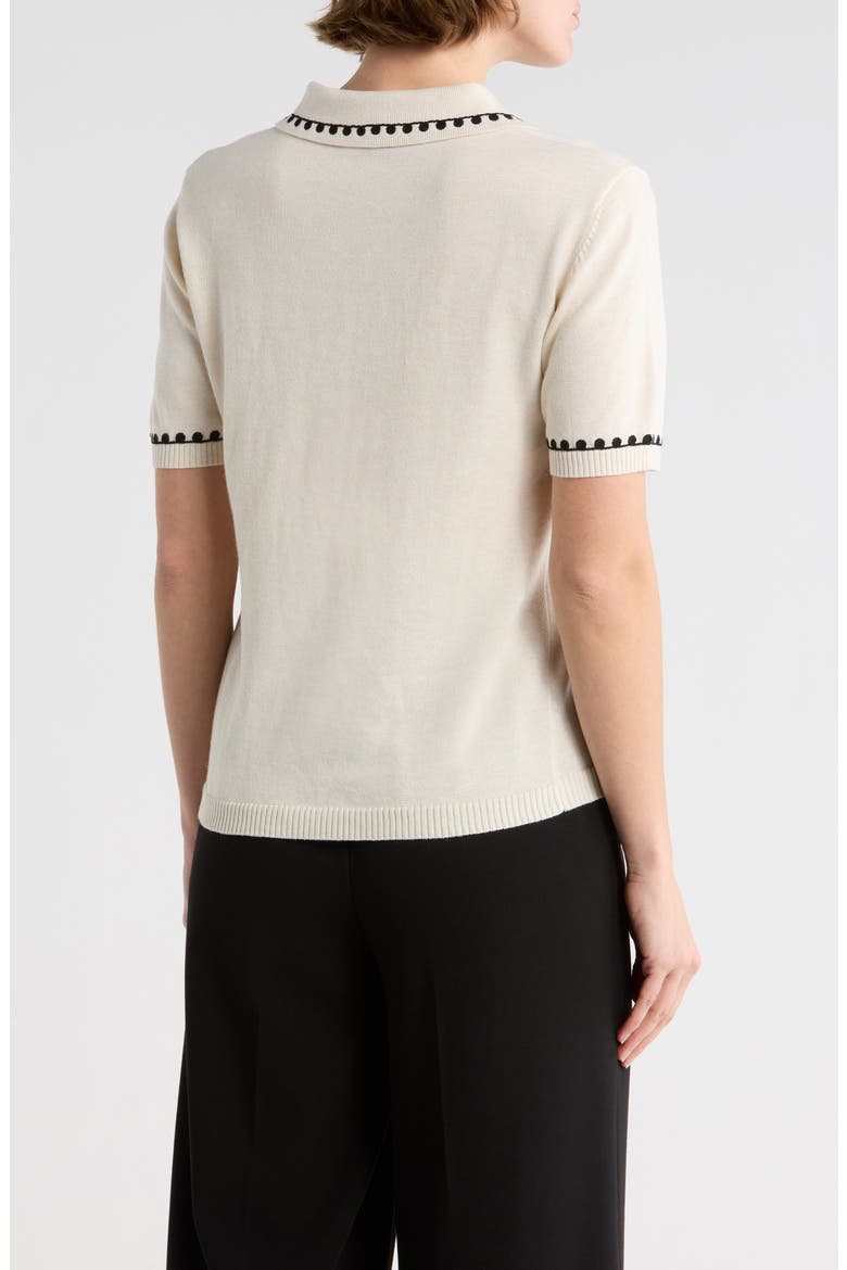 Collar Short Sleeve Sweater, Alternate, color, CREAM/ BLACK