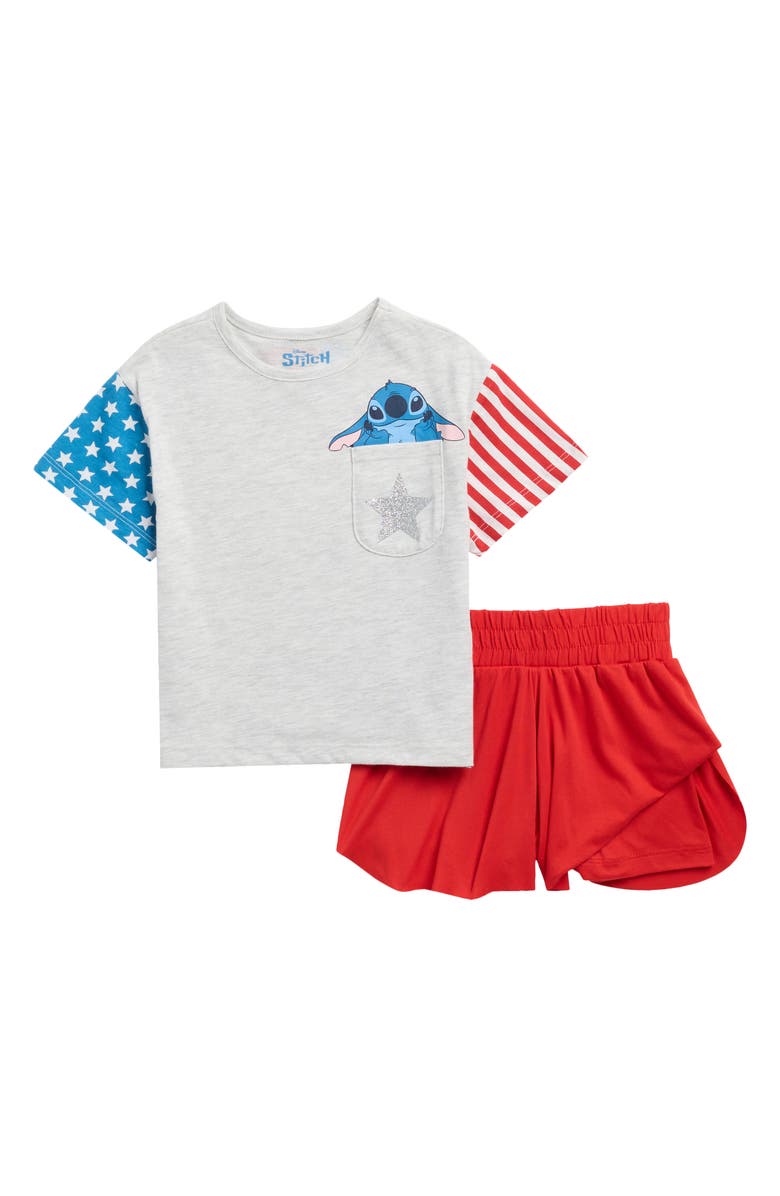 Happy Threads Kids' x Disney Stitch Graphic T-Shirt & Shorts Set, Alternate, color, 