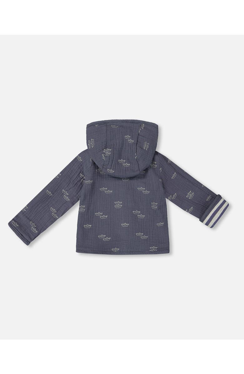 Deux par Deux Baby Boy's Reversible Organic Cotton Hooded Jacket Navy Striped Blue, Alternate, color, 