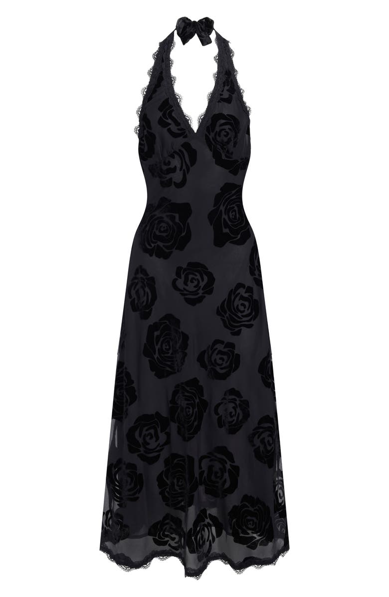 LIONESS Stars Align Burnout Lace Halter Midi Dress, Alternate, color, Burnt Noir Rose