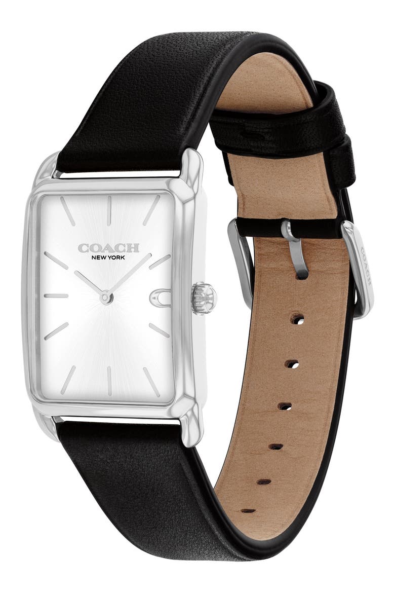 Elliot Leather Strap Watch, 32mm x 36mm, Alternate, color, SILVER