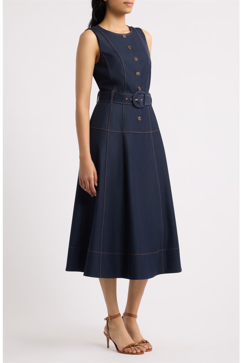 Belted Denim Midi Dress, Alternate, color, DARK DENIM