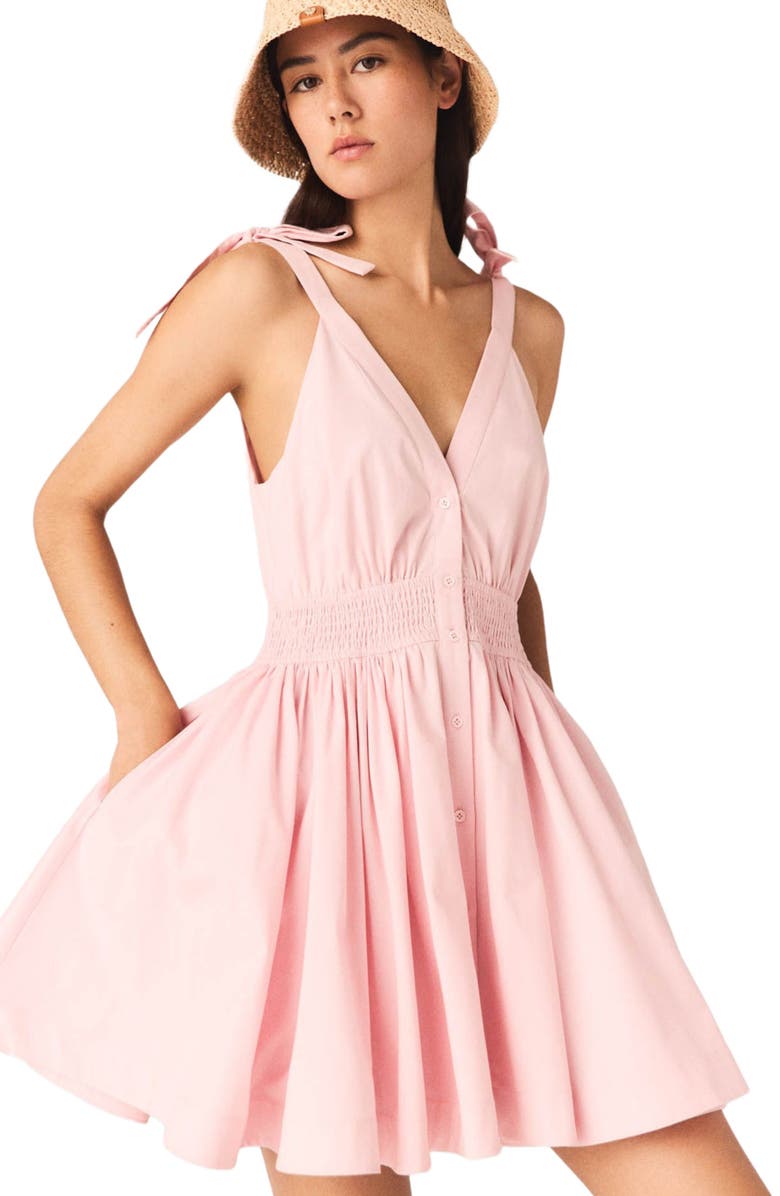 maje Short flared cotton dress, Alternate, color, Pink