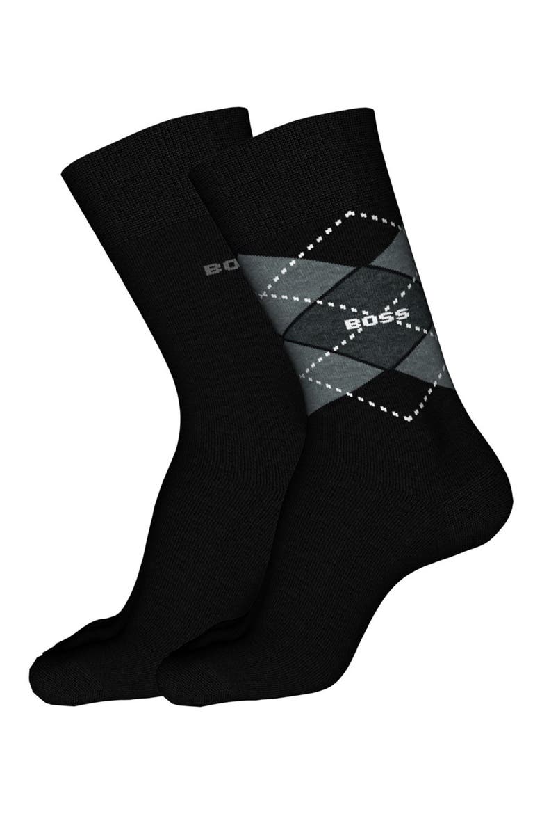Assorted 2-Pack Argyle Crew Socks, Main, color, BLACK