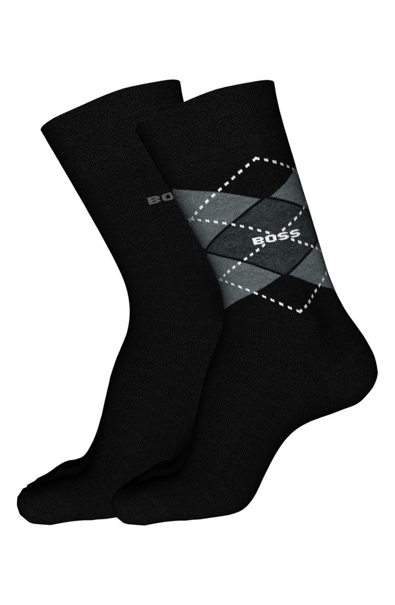 BOSS Assorted 2-Pack Argyle Crew Socks, Main, color, Black