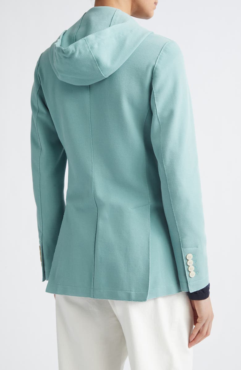 Eleventy Laser Cut Cotton Blend Knit Jacket with Hooded Zip Inset, Alternate, color, 175 Jade