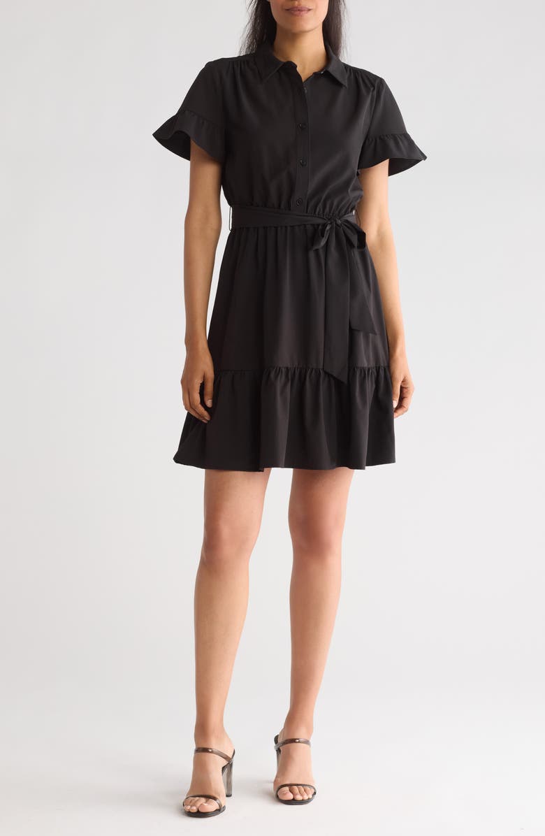 DKNY Tie Waist Ruffle Hem Dress, Main, color,