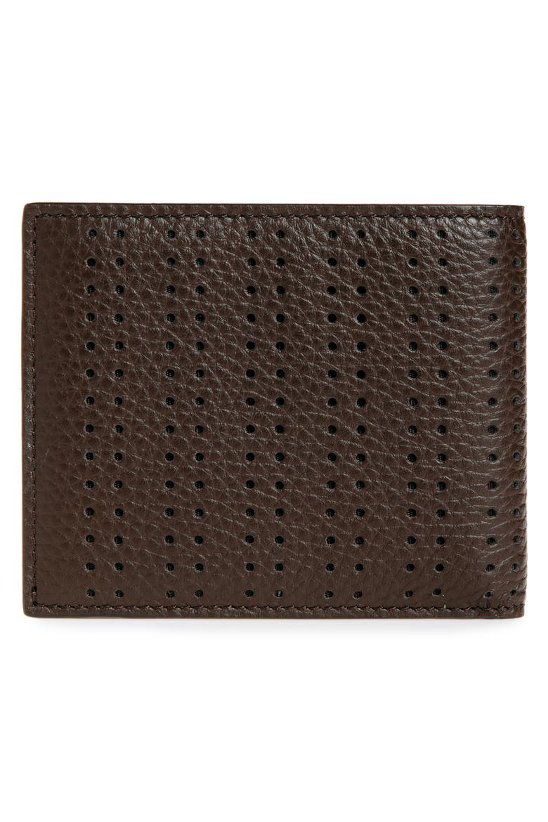 VLOGO Signature Bifold Perforated Leather Wallet, Alternate, color, DARK BROWN