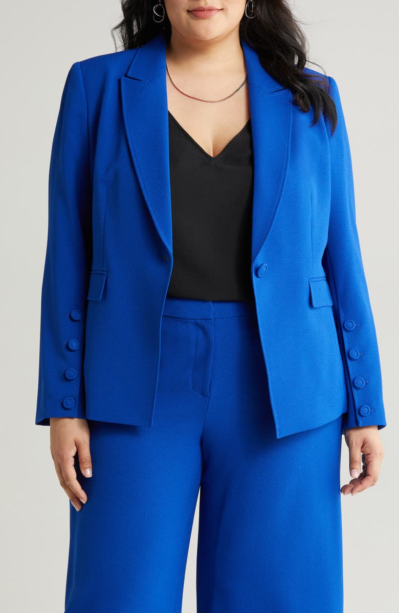 Tahari ASL One-Button Crepe Blazer, Alternate, color, 