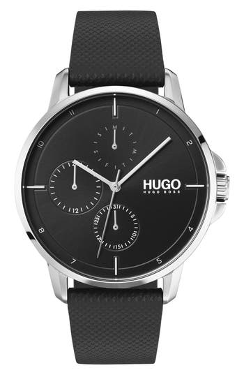 Hugo Boss Men's #focus Black Leather Strap Watch 42mm In Black