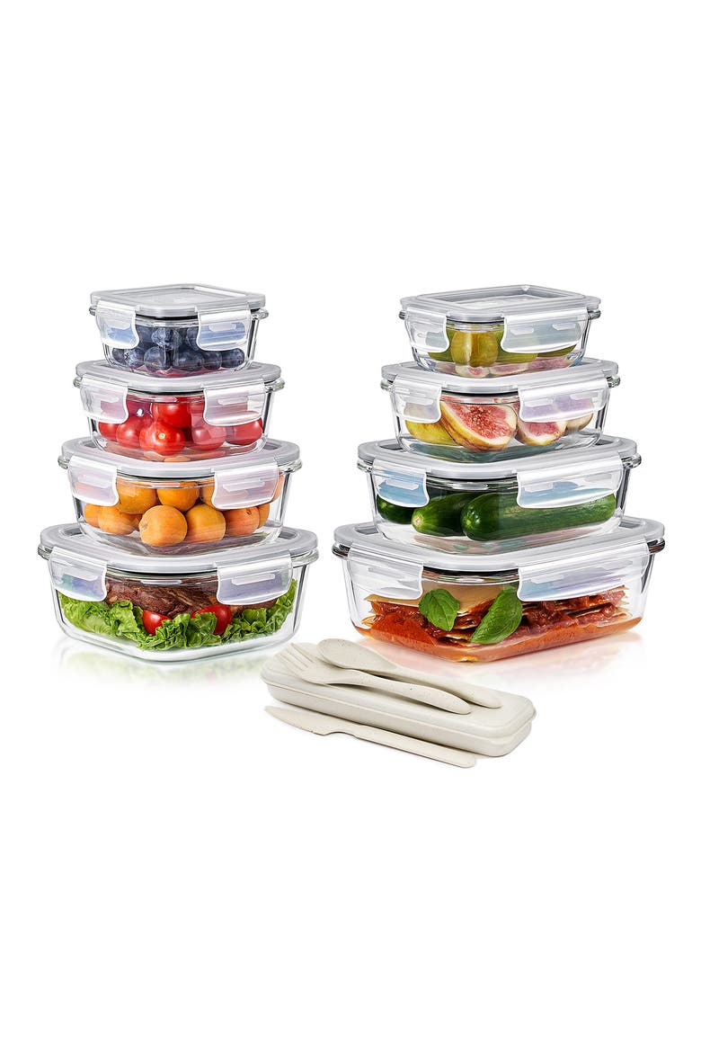 8-Pack Glass Food Prep Storage Containers, Alternate, color, CLEAR