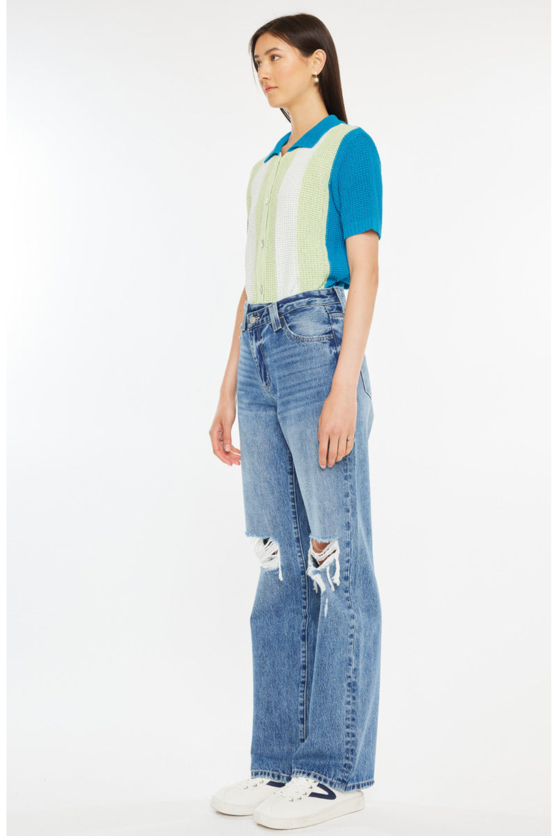 Debra Essentials High Rise 90's Criss Cross Straight Jeans, Alternate, color, Medium Wash