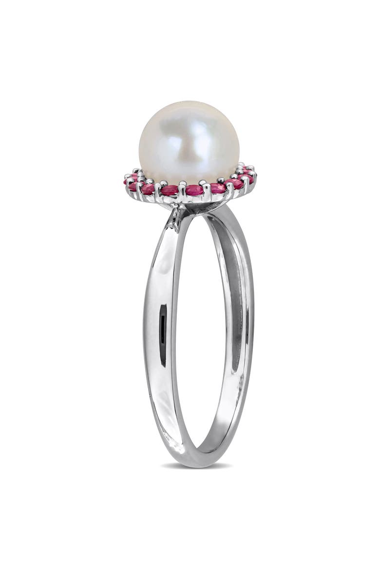 7-7.5mm Cultured Freshwater Pearl & Created Ruby Ring, Alternate, color, RED