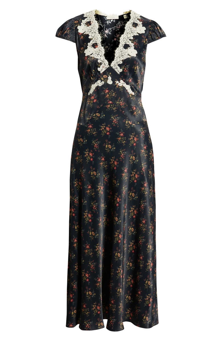 DÔEN Coraline Lace Detail Floral Satin Maxi Dress, Alternate, color, Fleur Du Palais