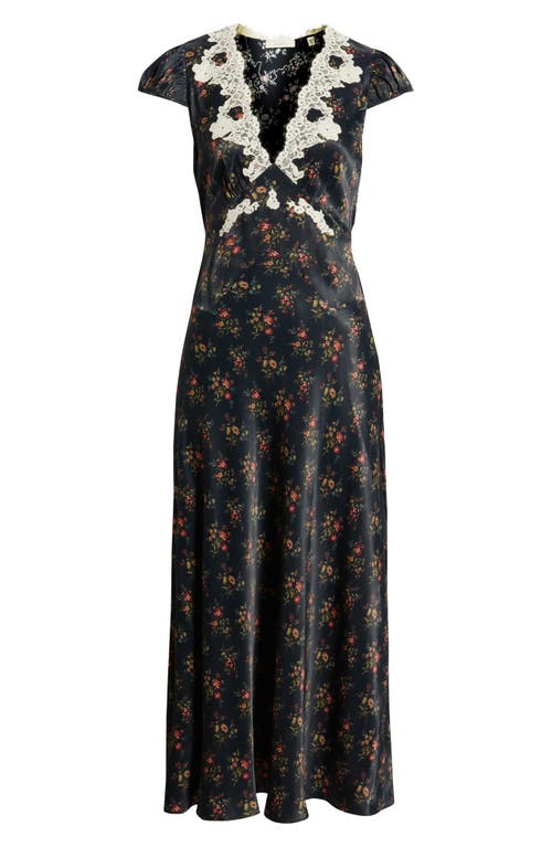 Doen Dôen Coraline Lace Detail Floral Satin Maxi Dress In Black